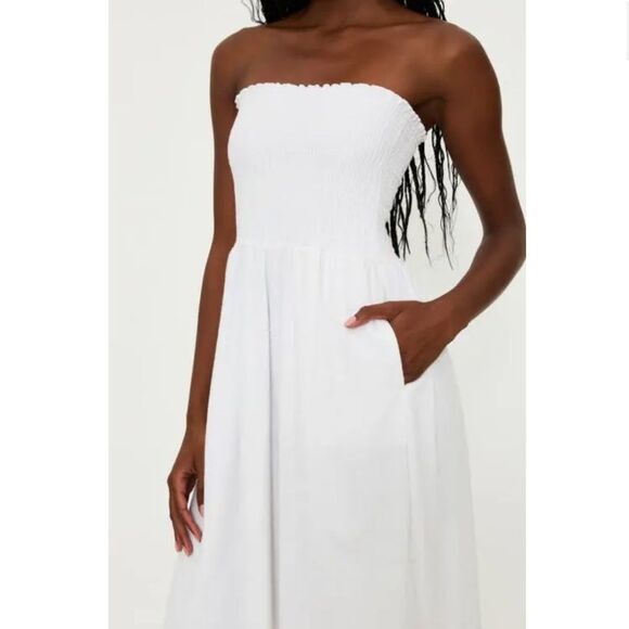BEACH RIOT Lilee Strapless Smocked Cover-Up White Dress New! - Picture 3 of 9